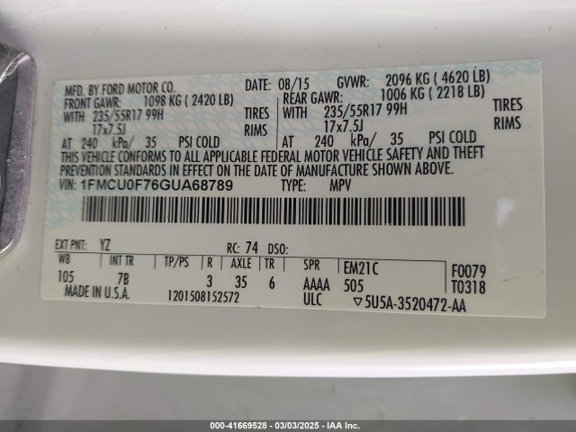 Ford ESCAPE S 2016 1FMCU0F76GUA68789 Image 9