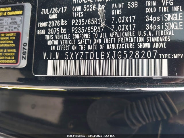 5XYZTDLBXJG528207 Hyundai Santa Fe Sport 2.4l