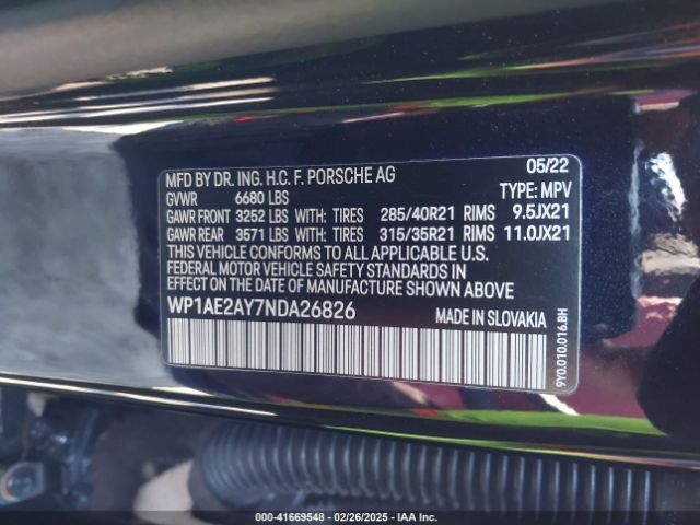 WP1AE2AY7NDA26826 Porsche Cayenne E-hybrid Platinum Edition