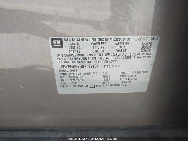 Продажа на аукционе авто 2011 Cadillac Srx Luxury Collection, vin: 3GYFNAEY3BS527164, номер лота: 41669557