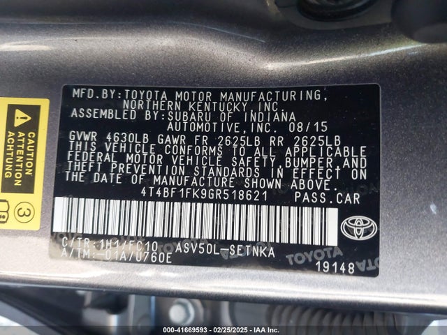 Toyota CAMRY LE 2016 4T4BF1FK9GR518621 Image 9