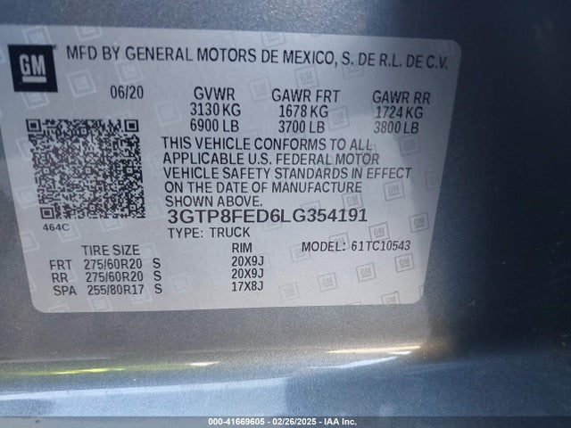 3GTP8FED6LG354191 GMC l84 - di, dfm, alum, gen 5, var 2