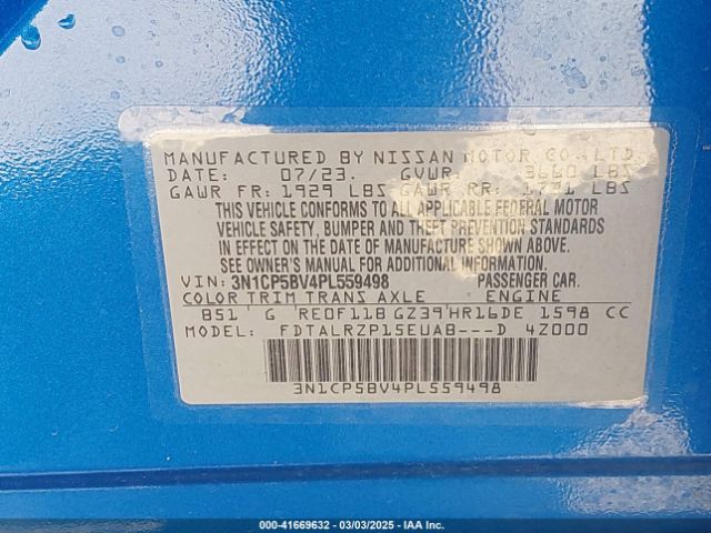3N1CP5BV4PL559498 Nissan Kicks S Xtronic Cvt