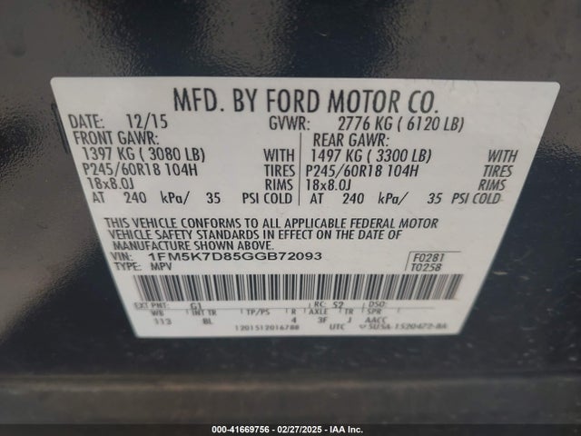 Ford EXPLORER XLT 2016 1FM5K7D85GGB72093 Image 9