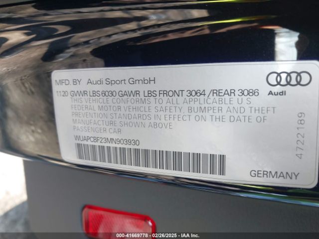 WUAPCBF23MN903930 Audi Rs 7 Sportback Tfsi Quattro Tiptronic
