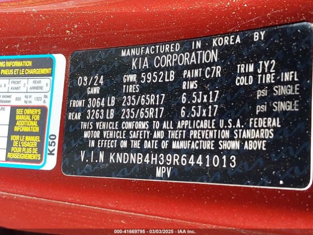 KNDNB4H39R6441013 KIA Carnival Mpv Lx Seat Package