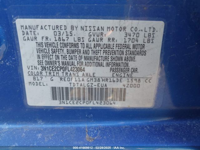 3N1CE2CP0FL423064 Nissan Versa Note Sr