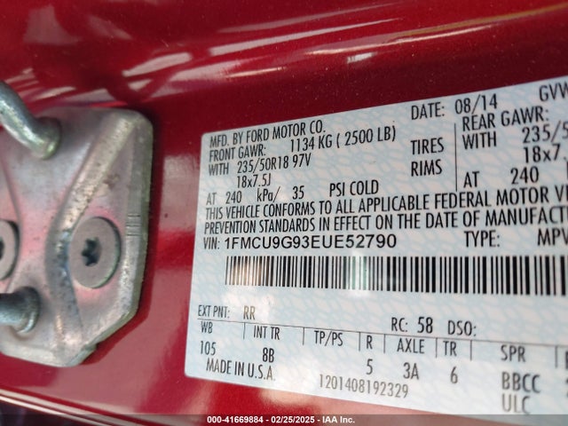 1FMCU9G93EUE52790 Ford ESCAPE SE