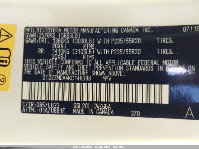 2T2ZZMCA4KC148388 Lexus RX 350