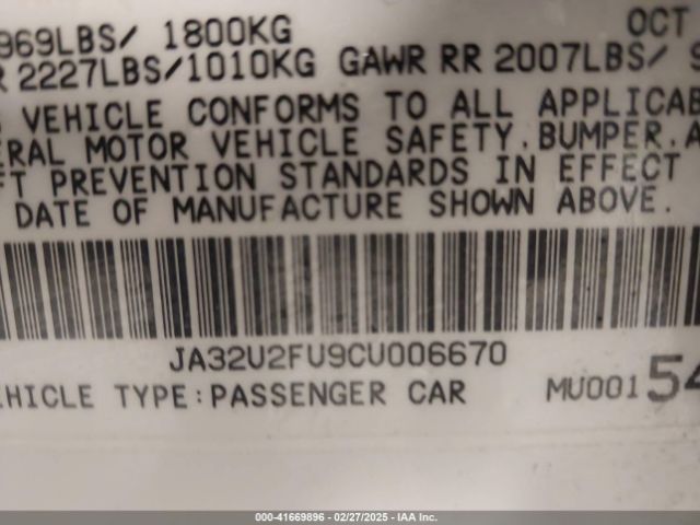 2012 MITSUBISHI LANCER JA32U2FU9CU006670 Photo 8