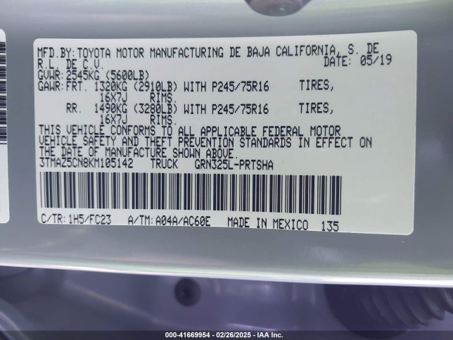 3TMAZ5CN8KM105142 Toyota Tacoma Sr5 V6