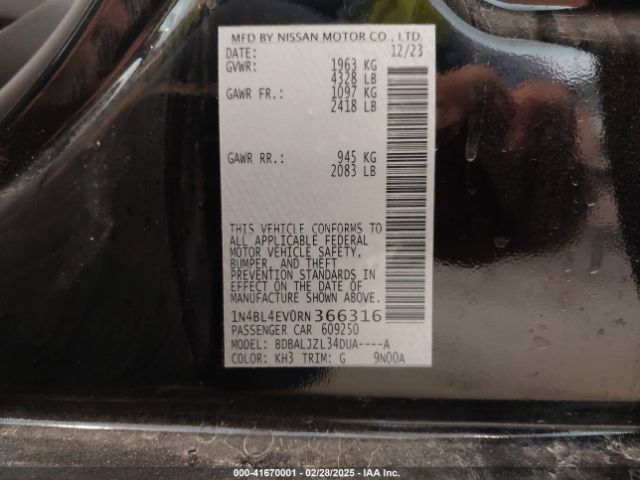 1N4BL4EV0RN366316 Nissan Altima Sl Fwd
