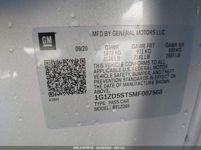 1G1ZD5ST5MF007568 Chevrolet Malibu Fwd Lt