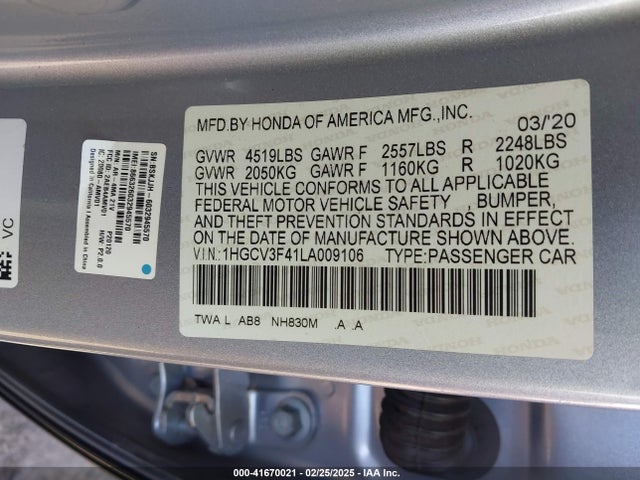 1HGCV3F41LA009106 Honda Accord Hybrid Ex