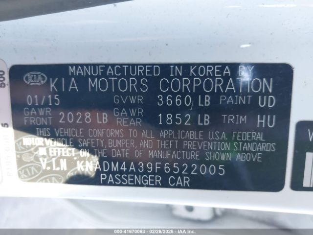 KNADM4A39F6522005 KIA RIO LX
