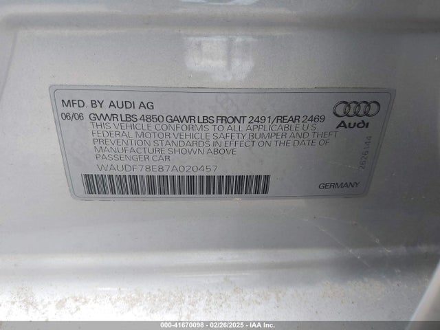 2007 AUDI A4 WAUDF78E87A020457 Photo 8
