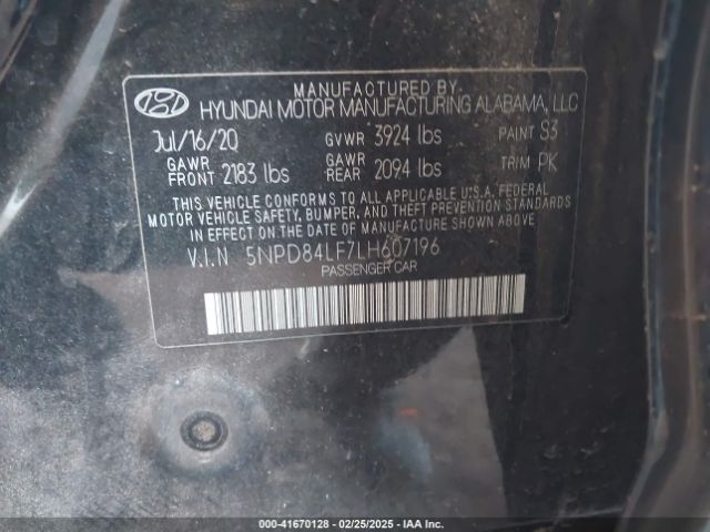 5NPD84LF7LH607196 Hyundai Elantra Value Edition