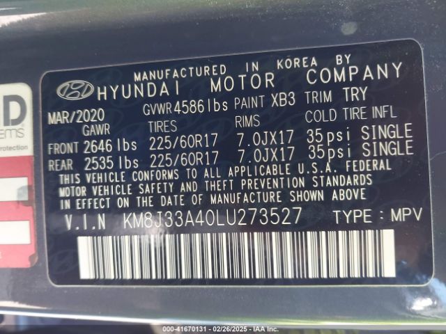 KM8J33A40LU273527 Hyundai Tucson Value