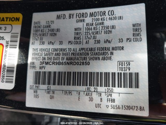 3FMCR9B65NRD02850 Ford Bronco Sport Big Bend