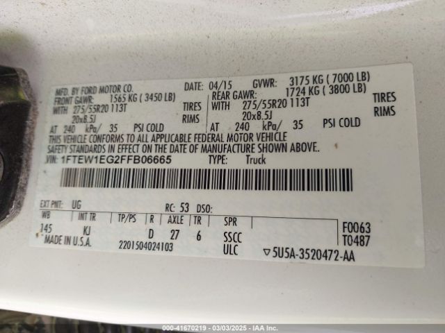 1FTEW1EG2FFB06665 Ford F-150 King Ranch