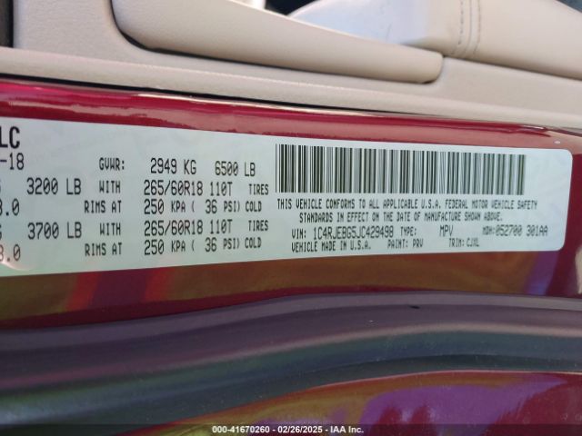 1C4RJEBG5JC429498 Jeep Grand Cherokee Limited 4x2