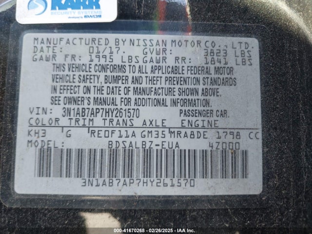 Nissan SENTRA S 2017 3N1AB7AP7HY261570 Image 9