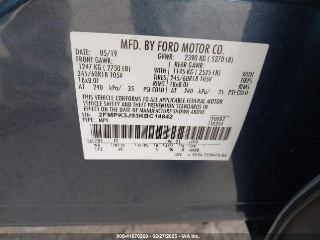 2FMPK3J93KBC14842 Ford EDGE SEL