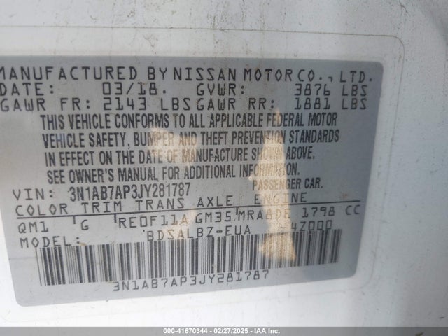 3N1AB7AP3JY281787 Nissan SENTRA S
