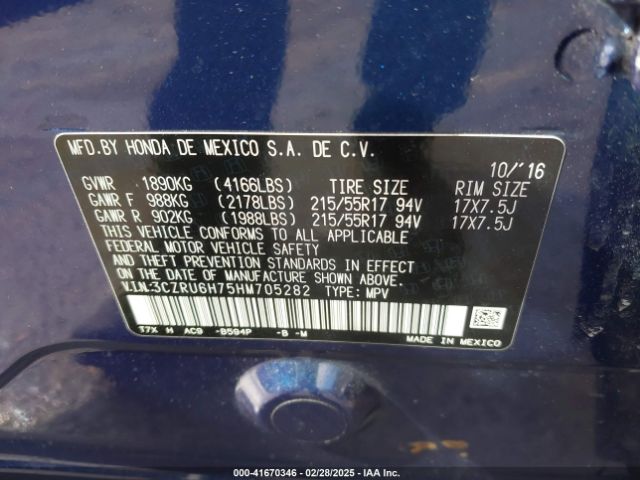 3CZRU6H75HM705282 Honda Hr-v Ex-l