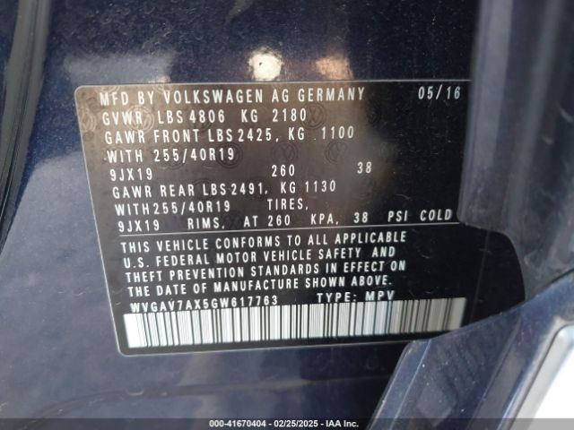 WVGAV7AX5GW617763 Volkswagen Tiguan R-line