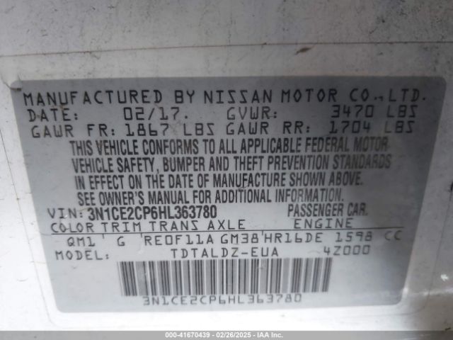 2017 NISSAN VERSA NOTE 3N1CE2CP6HL363780 Photo 8