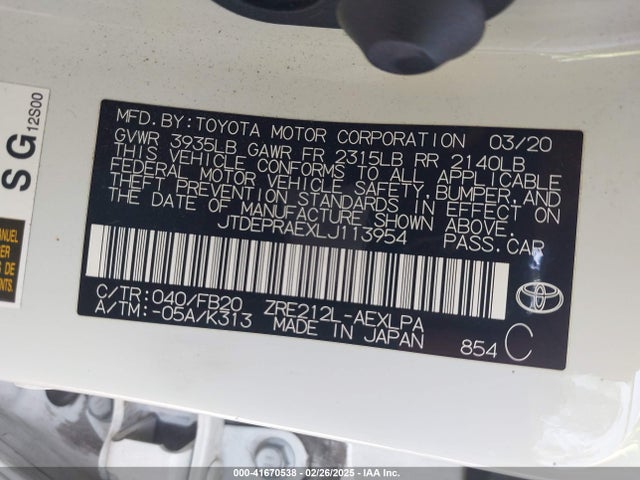 JTDEPRAEXLJ113954 Toyota COROLLA LE