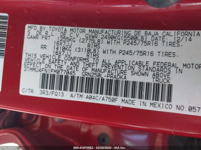 3TMMU4FN1FM077045 Toyota Tacoma Base V6