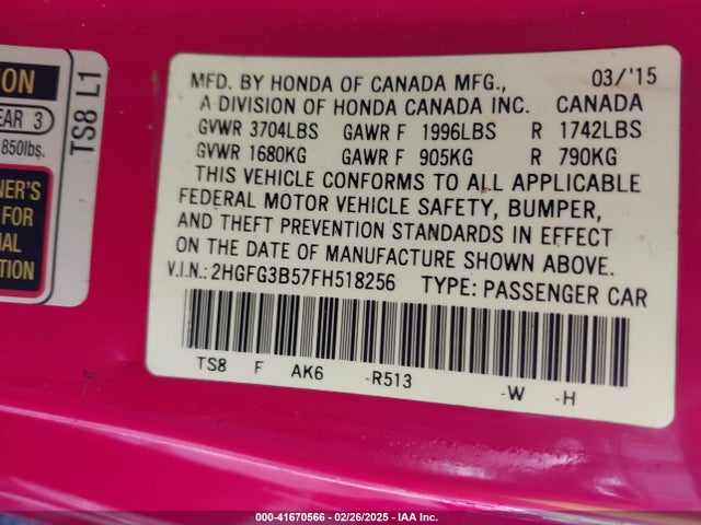 2HGFG3B57FH518256 Honda Civic Lx
