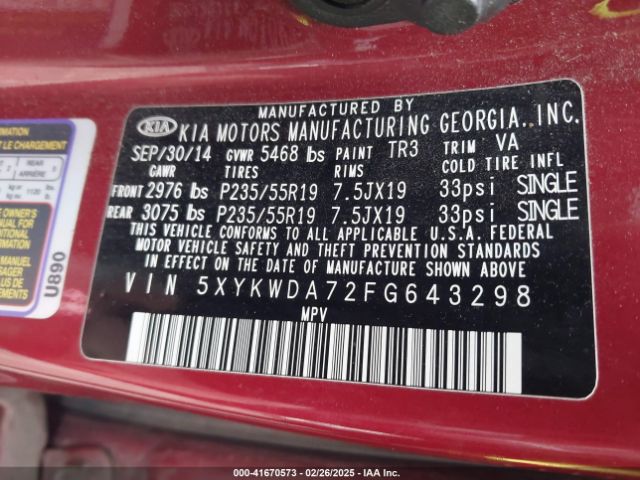 5XYKWDA72FG643298 KIA Sorento Sx V6