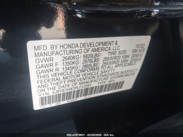 5J8YE1H43PL012591 Acura j35y5