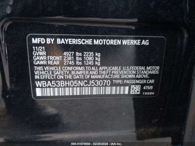 WBA53BH05NCJ53070 BMW 530I