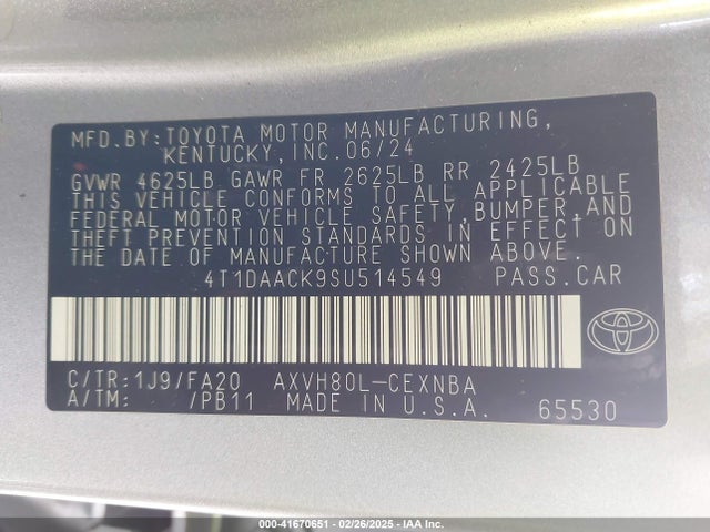 Toyota CAMRY LE 2025 4T1DAACK9SU514549 Image 9