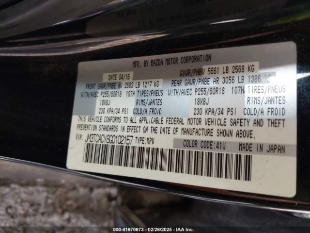 JM3TCACY8G0102157 Mazda Cx-9 Touring
