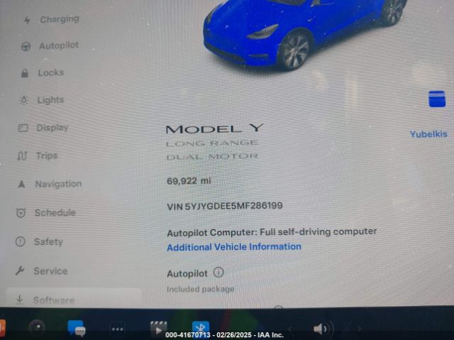 5YJYGDEE5MF286199 Tesla Model Y Long Range Dual Motor All-wheel Drive