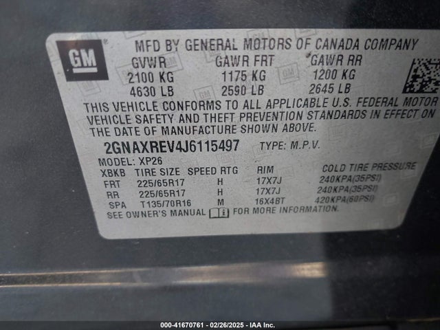 2GNAXREV4J6115497 Chevrolet EQUINOX LS