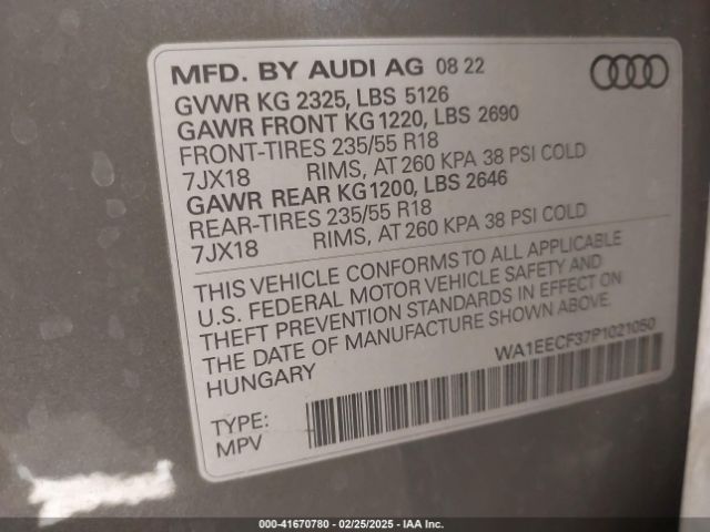 WA1EECF37P1021050 Audi Q3 Premium Plus 45 Tfsi S Line Quattro Tiptronic
