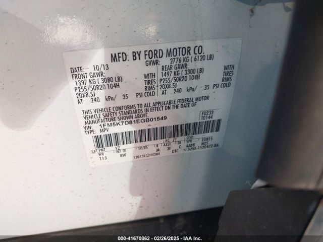 1FM5K7D81EGB01549 Ford EXPLORER XLT