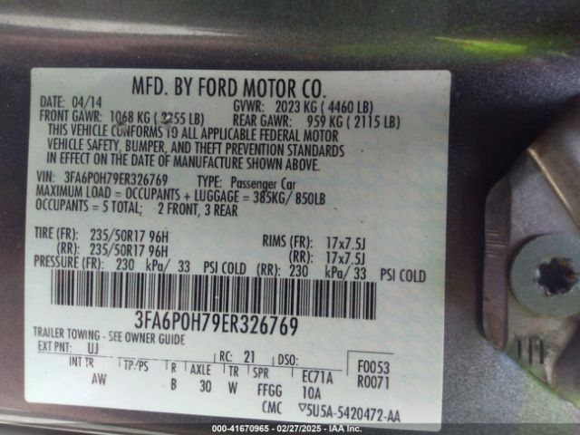 3FA6P0H79ER326769 Ford FUSION SE