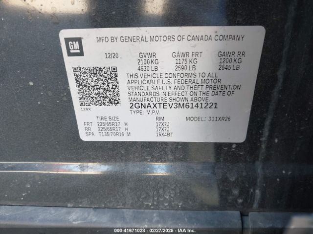 2GNAXTEV3M6141221 Chevrolet Equinox Awd 2fl