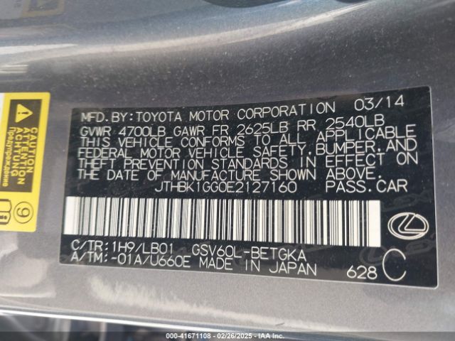 JTHBK1GG0E2127160 Lexus ES 350