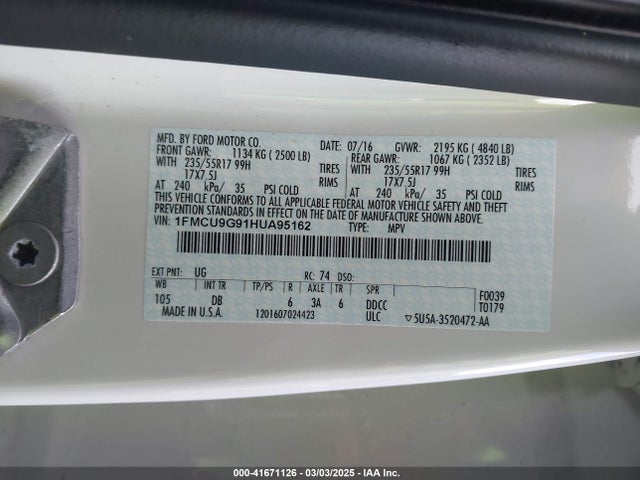 Ford ESCAPE SE 2017 1FMCU9G91HUA95162 Image 9