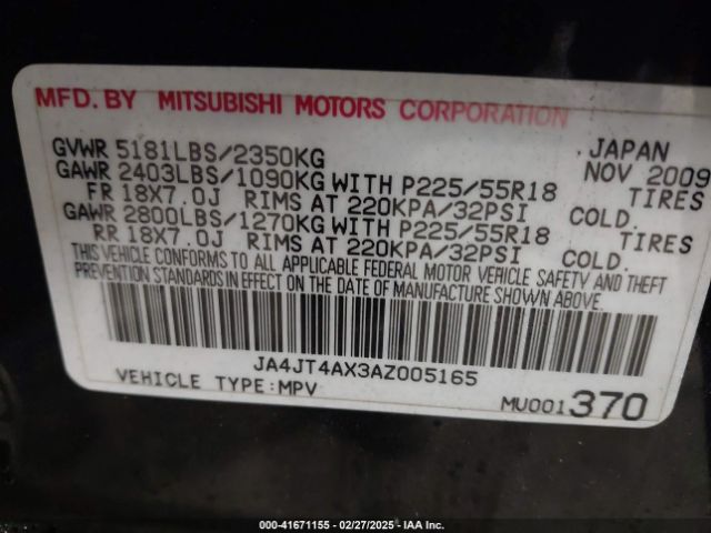 2010 MITSUBISHI OUTLANDER JA4JT4AX3AZ005165 Photo 8