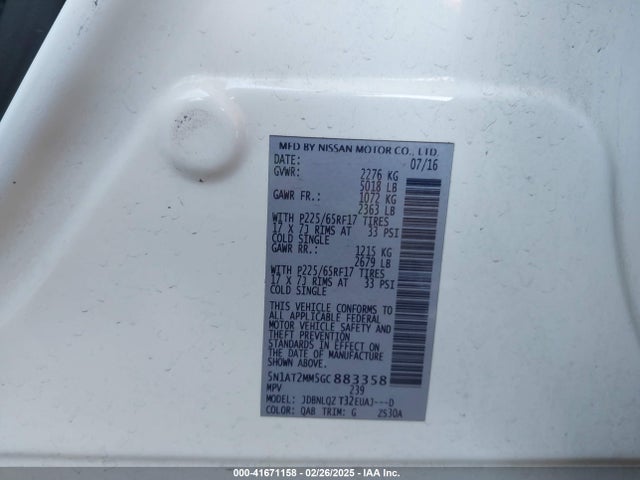 5N1AT2MM5GC883358 Nissan ROGUE SV
