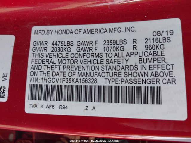 1HGCV1F35KA156328 Honda Accord Sport